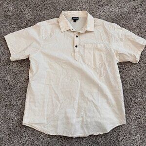 Patagonia Shirt Mens Med Yellow Stripe Organic Seersucker Pullover Half Placket